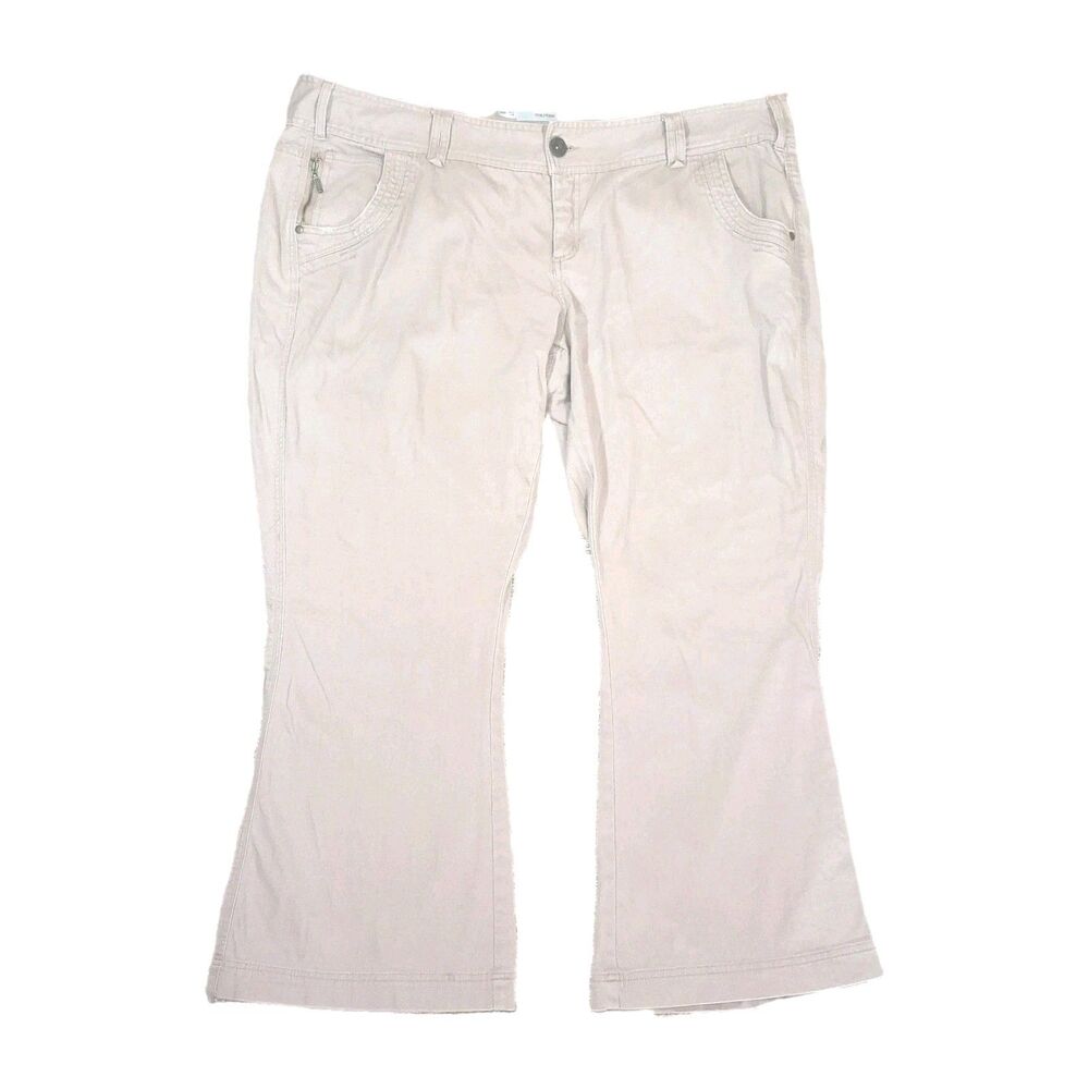 24W Maurices Khaki Pants Short Beige Womens Cotton Stretch Flat Front Trouser